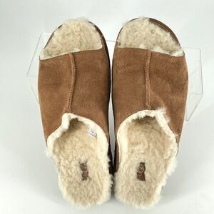 UGG Womens Size 11 Open Toe Chestnut Suede Sheepskin Slides Greenport Slippers